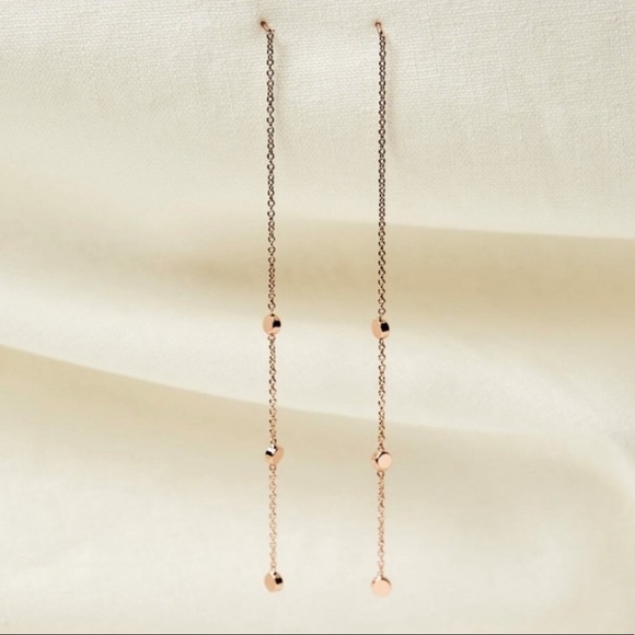 La Meno Treasure Earrings Rose Gold Plated Brass Long Circle Dangle Design (NWT) - Picture 2 of 4